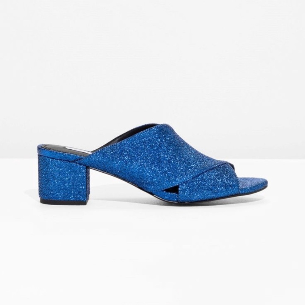& Other Stories cross strap sandal blue glitter size 7